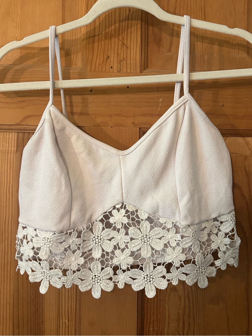 Charlotte Russe White Lace-Trim Cropped Bralette